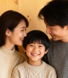 一家三口微笑合影6470#横屏 