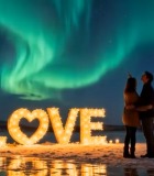 情侣于极光下的浪漫场景9928#横屏 