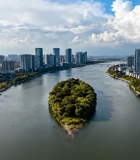 	 城市河流两岸风光航拍素材840#横屏 