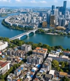 城市河流桥梁及建筑群俯瞰13046#横屏 