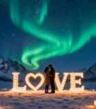 情侣极光下相拥浪漫场景2166#横屏 