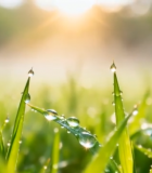 清晨草地露珠阳光特写12510#横屏 