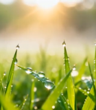 清晨草地露珠阳光特写12510#横屏 