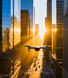 城市高楼间飞行的无人机8180#横屏 