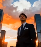 城市高楼间行走的男子10691#横屏 