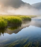 清晨山间河流自然风光9830#横屏 