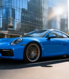 城市道路蓝色跑车行驶画面14306#横屏 