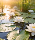 清晨荷塘睡莲与荷叶景观13356#横屏 