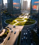 城市高楼间的街道交通景象11431#横屏 