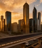 	 城市高架桥日落车流高铁画面13610#横屏 