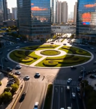 城市高楼间的街道交通景象11431#横屏 