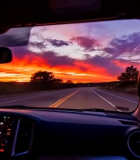车内视角公路行驶晚霞景象10311#横屏 