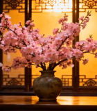 中式室内花瓶插粉色樱花356#横屏 
