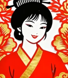 中式剪纸风格古装女子形象847#横屏 