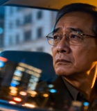 车内老人戴眼镜望向窗外8590#横屏 