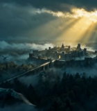 云雾中城堡与飞龙的奇幻景观2048#横屏 