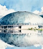 圆形建筑与山水倒影画面2763#横屏 