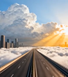 云端公路与城市天际线景观575#横屏 