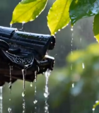 雨下落瓦片树叶景象3072#横屏 