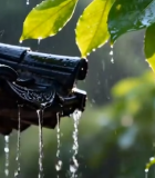 雨下落瓦片树叶景象3072#横屏 