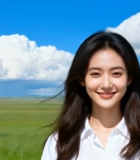 草原上微笑的女子8319#横屏 