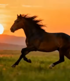 草原上夕阳下奔跑的骏马9893#横屏 