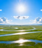 草原蜿蜒河流全景1766#横屏 