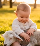 婴儿草地抚摸小羊610#横屏 