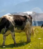 草原上奶牛悠闲吃草画面12219#横屏 