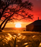 草原夕阳下的蒙古包美景1550#横屏 