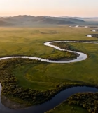 草原蜿蜒河流航拍全景1687#横屏 