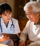 医生与老人室内使用平板电脑2073#横屏 