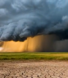 草原上空积雨云与干裂土地景象11661#横屏 