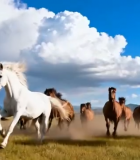 草原上奔跑的马群素材5092#横屏 