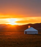 草原日落时的蒙古包7978#横屏 