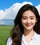 草原前微笑女子特写4239#横屏 