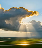 草原河流上空阳光穿透云层景象11239#横屏 