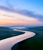 草原河流日落全景(1)9950#横屏 