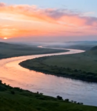 	 草原河流日出全景(1)1731#横屏 