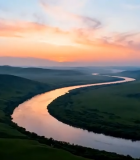 	 草原河流日落全景3174#横屏 