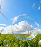 草地上的风力发电机与泡泡7914#横屏 