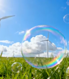 	 草地上的风力发电机与泡泡7914#横屏 