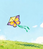 草地上蝴蝶风筝飞翔画面13068#横屏 