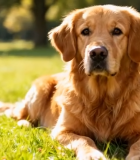 	 草地上趴着的金毛犬5653#横屏 