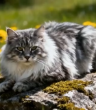 草地蒲公英上的长毛猫咪1884#横屏 