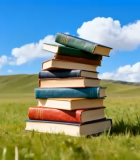 	 草地上堆叠的书籍11064#横屏 