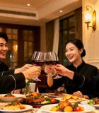 餐厅内人员举杯聚餐场景11044#横屏 