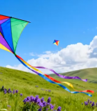 草地放风筝蓝天白云场景5078#横屏 