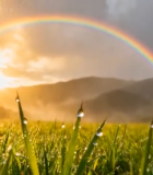 草地彩虹阳光露珠景象10452#横屏 
