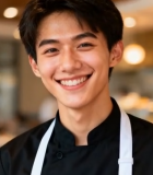 餐厅内微笑的年轻厨师9539#横屏 